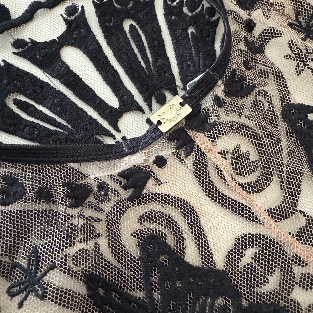 For Love & Lemons Karina Sheer Black Embroidered Butterfly Bodysuit - Picture 8 of 16